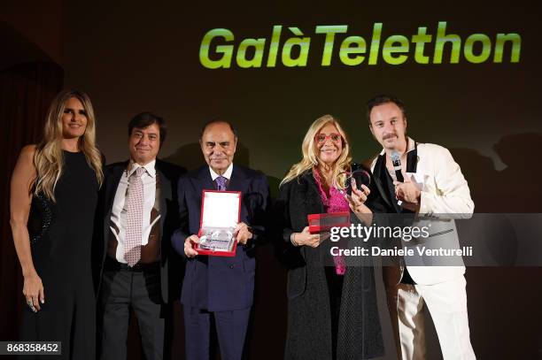 Tiziana Rocca, Alessandro Betti, Bruno Vespa, Mara Venier and Francesco Facchinetti attend Telethon Gala during the 12th Rome Film Fest at Villa...