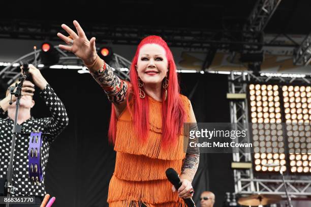 Singer Kate Pierson of the The B-52's performs on stage at the Growlers 6 festival at the LA Waterfront on October 29, 2017 in San Pedro, California.