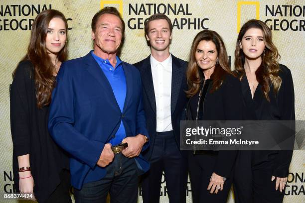 Christina Schwarzenegger, Arnold Schwarzenegger, Patrick Schwarzenegger, Maria Shriver and Katherine Schwarzenegger attend the premiere of National...