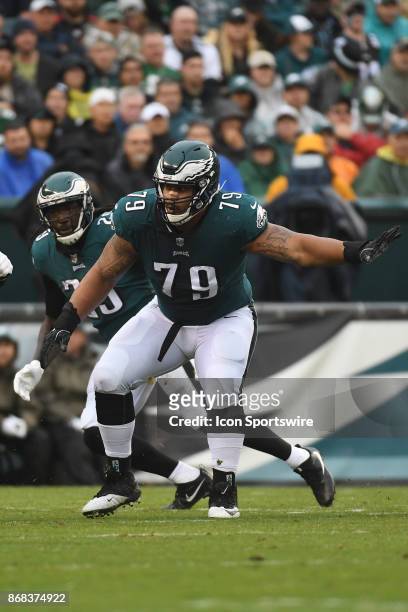 Philadelphia Eagles offensive guard Brandon Brooks sets up during a NFL football game between the San Fransisco 49ers and the Philadelphia Eagles on...