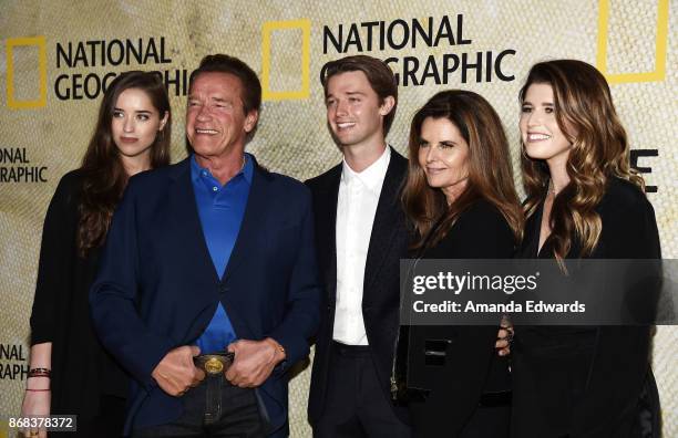 Christina Schwarzenegger, Arnold Schwarzenegger, Patrick Schwarzenegger, Maria Shriver and Katherine Schwarzenegger arrive at the premiere of...
