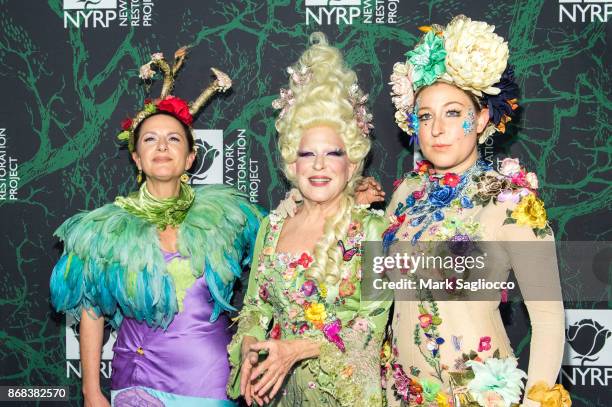 Deborah Marton, Bette Midler and Sophie Von Haselberg attend the Bette Midler's 2017 Hulaween Event Benefiting The New York Restoration Project at...