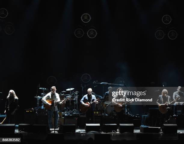 Eagles, Timothy B. Schmit, Vince Gill, Don Henley, Decon Frey, Joe Walsh and Steuart Smith perform during the Eagles in Concert at The Grand Ole Opry...