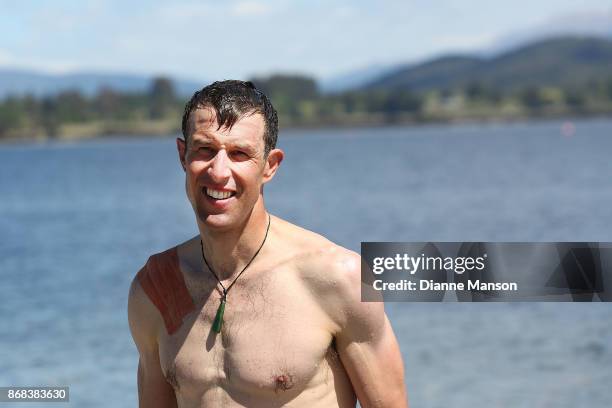 Paul Odlin of Christchurch, Powernet , takes a swim in Lake Te Anau during stage three from Riverton to Te Anau of the 2017 Tour of Southland on...