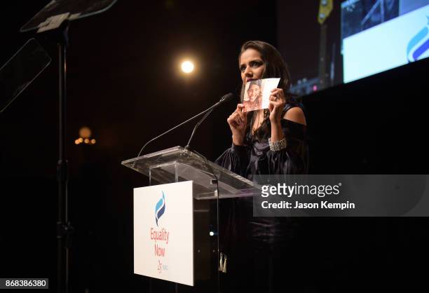 Actress Sheetal Sheth speaks onstage as Equality Now celebrates 25th Anniversary at "Make Equality Reality" Gala at Gotham Hall on October 30, 2017...