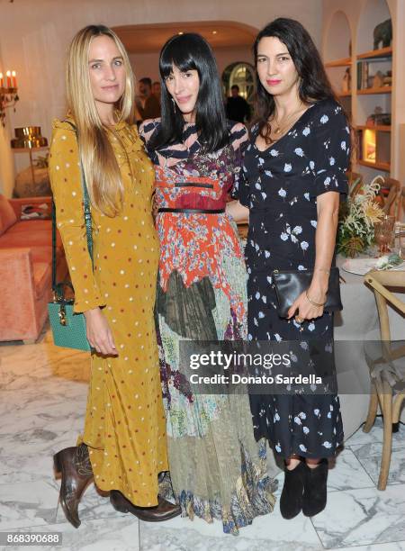 Jeanann Williams, Athena Calderone and Shiva Rose attend Chairish x Athena Calderone Cook Beautiful LA Dinner at Irene Neuwirth Boutique on October...