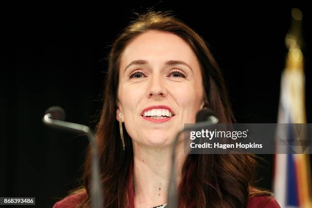 Prime Minister Jacinda Ardern speaks during a post cabinet press conference at Parliament on October 31, 2017 in Wellington, New Zealand. Labour...