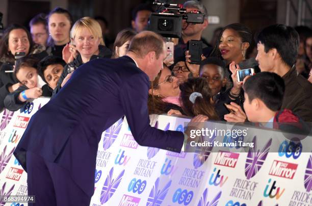 Prince William, Duke of Cambridge attends the Pride Of Britain Awards at the Grosvenor House on October 30, 2017 in London, England.