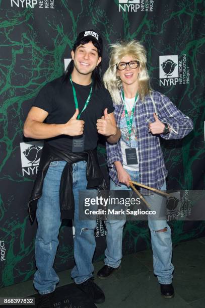 Skylar Astin and Anna Camp attend the Bette Midler's 2017 Hulaween Event Benefiting The New York Restoration Project at Cathedral of St. John the...