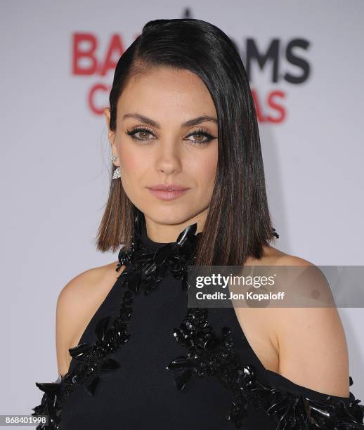 Actress Mila Kunis arrives at the Los Angeles Premiere of "A Bad Moms Christmas" at Regency Village Theatre on October 30, 2017 in Westwood,...
