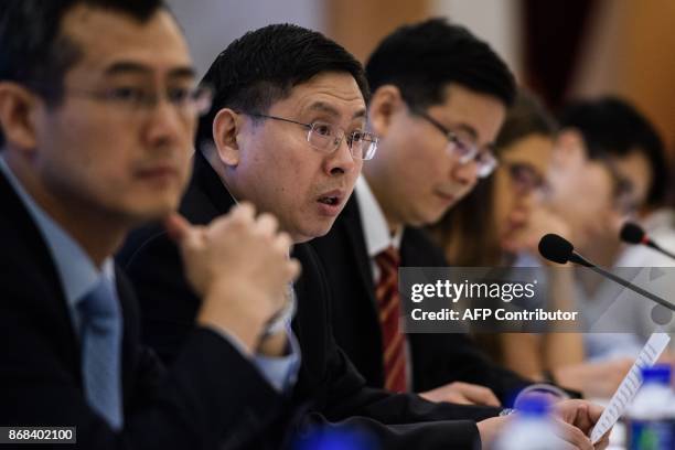Deputy Commissioner Song Ru'an speaks during a briefing on the 19th National Congress of the Communist Party of China at the PRC Foreign Ministry in...