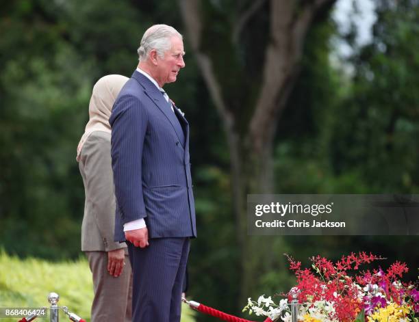 President of Singapore Halimah Yacob and Prince Charles, Prince of Wales, during the British Royals visit and official welcome to Istana Presidential...