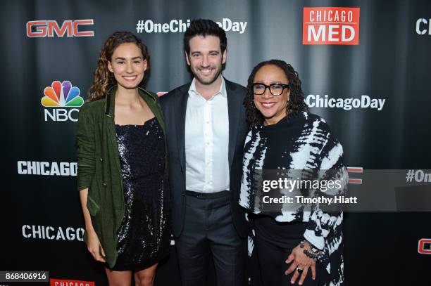 Rachel DiPillo, Colin Donnell, and S. Epatha Merkerson attend the One Chicago party during NBC's "One Chicago" press day on October 30, 2017 in...