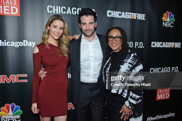 Norma Kuhling, Colin Donnell, and S. Epatha Merkerson attend the One Chicago party during NBC's "One Chicago" press day on October 30, 2017 in...