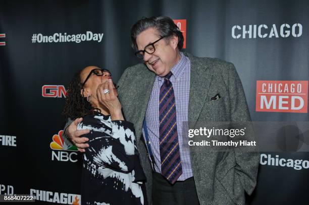 Epatha Merkerson and Oliver Platt attend the One Chicago party during NBC's "One Chicago" press day on October 30, 2017 in Chicago, Illinois.