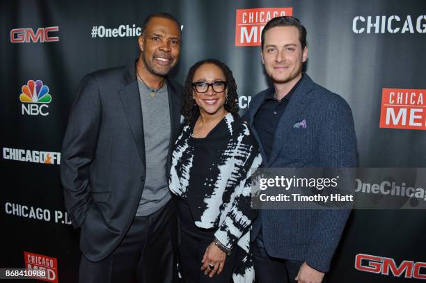 Eric La Salle, S. Epatha Merkerson, Jesse Lee Soffer attend the One Chicago party during NBC's "One Chicago" press day on October 30, 2017 in...