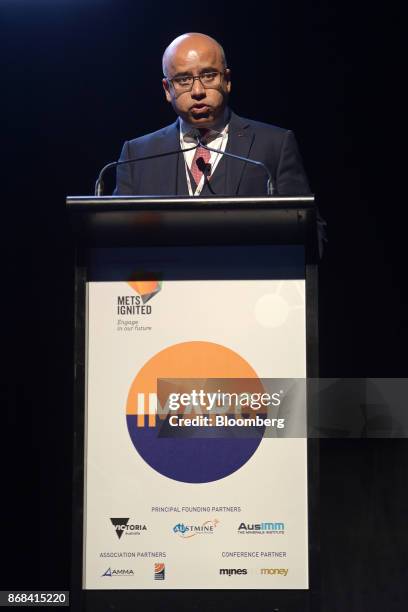Sanjeev Gupta, executive chairman of Liberty House Group, speaks during the International Mining And Resources Conference in Melbourne, Australia, on...