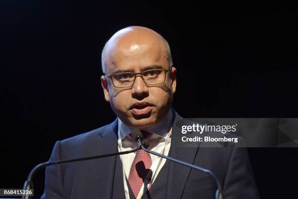 Sanjeev Gupta, executive chairman of Liberty House Group, speaks during the International Mining And Resources Conference in Melbourne, Australia, on...