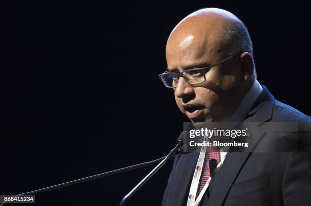 Sanjeev Gupta, executive chairman of Liberty House Group, speaks during the International Mining And Resources Conference in Melbourne, Australia, on...