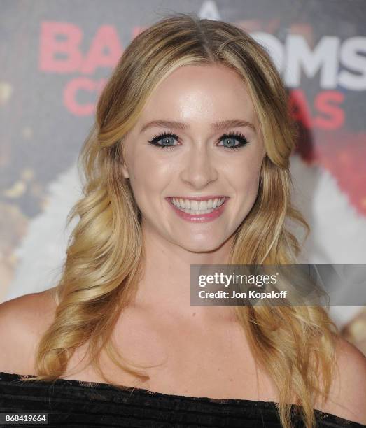 Actress Greer Grammer arrives at the Los Angeles Premiere of "A Bad Moms Christmas" at Regency Village Theatre on October 30, 2017 in Westwood,...