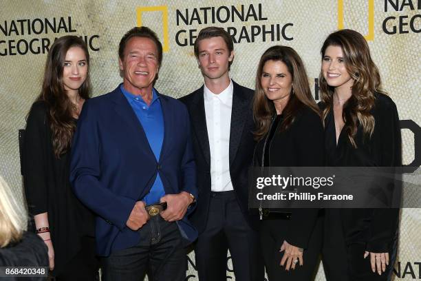 Christina Schwarzenegger, Arnold Schwarzenegger, Patrick Schwarzenegger, Maria Shriver and Katherine Schwarzenegger attend the premiere of National...