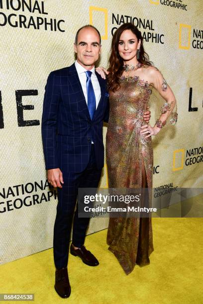 Actor Michael Kelly and actress Sarah Wayne Callies attend the premiere of National Geographic's 'The Long Road Home' at Royce Hall on October 30,...