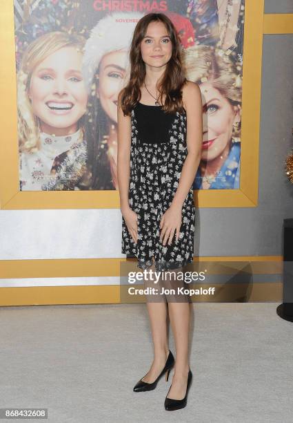 Actress Oona Laurence arrives at the Los Angeles Premiere of "A Bad Moms Christmas" at Regency Village Theatre on October 30, 2017 in Westwood,...