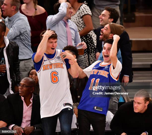 Ansel Elgort attends the Denver Nuggets Vs New York Knicks game at Madison Square Garden on October 30, 2017 in New York City.