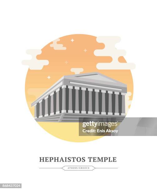 hephaistos temple - athens cityscape stock illustrations
