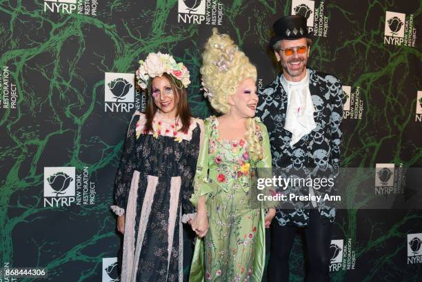 Shelly Malkin, Bette Midler and Tony Malkin attend Bette Midler's 2017 Hulaween Event Benefiting The New York Restoration Project at Cathedral of St....
