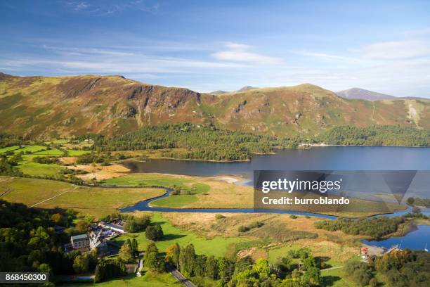 the beautiful derwentwater out of keswick on a lovely english day - keswick stock pictures, royalty-free photos & images