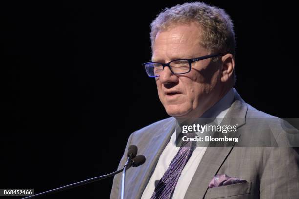 Nicholas Mather, chief executive officer of SolGold Plc, speaks during the International Mining And Resources Conference in Melbourne, Australia, on...