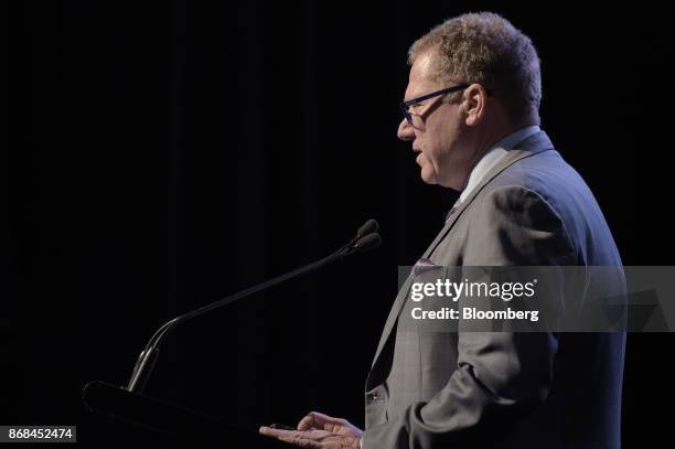 Nicholas Mather, chief executive officer of SolGold Plc, speaks during the International Mining And Resources Conference in Melbourne, Australia, on...