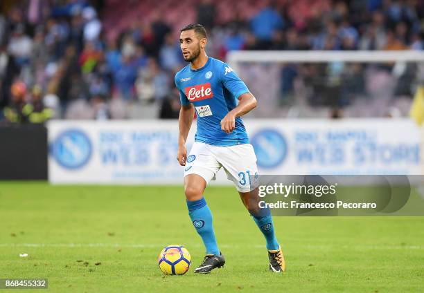 Faouzi Ghoulam during the Serie A match between SSC Napoli and US Sassuolo at Stadio San Paolo on October 29, 2017 in Naples, Italy.