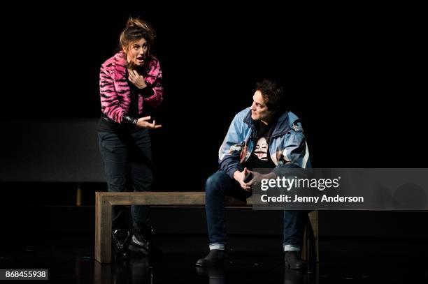 Jennifer Esposito and Yul Vasquez perform during 24 Hour Plays on Broadway at American Airlines Theatre on October 30, 2017 in New York City.