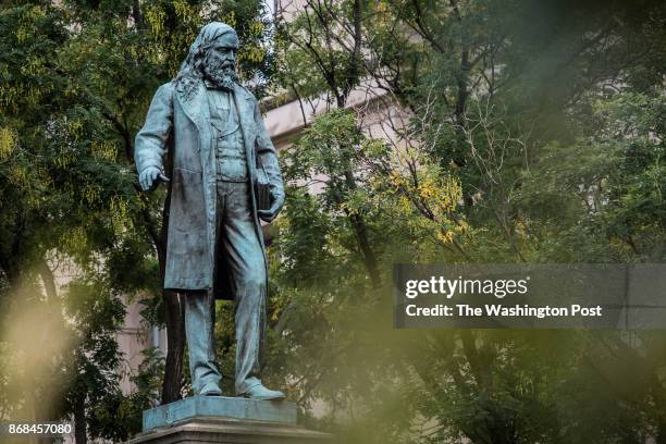 Statue of Confederate General Albert Pike is seen on Tuesday, October 10 in Washington. D.C. Pike was a northerner who fought for the confederacy as...