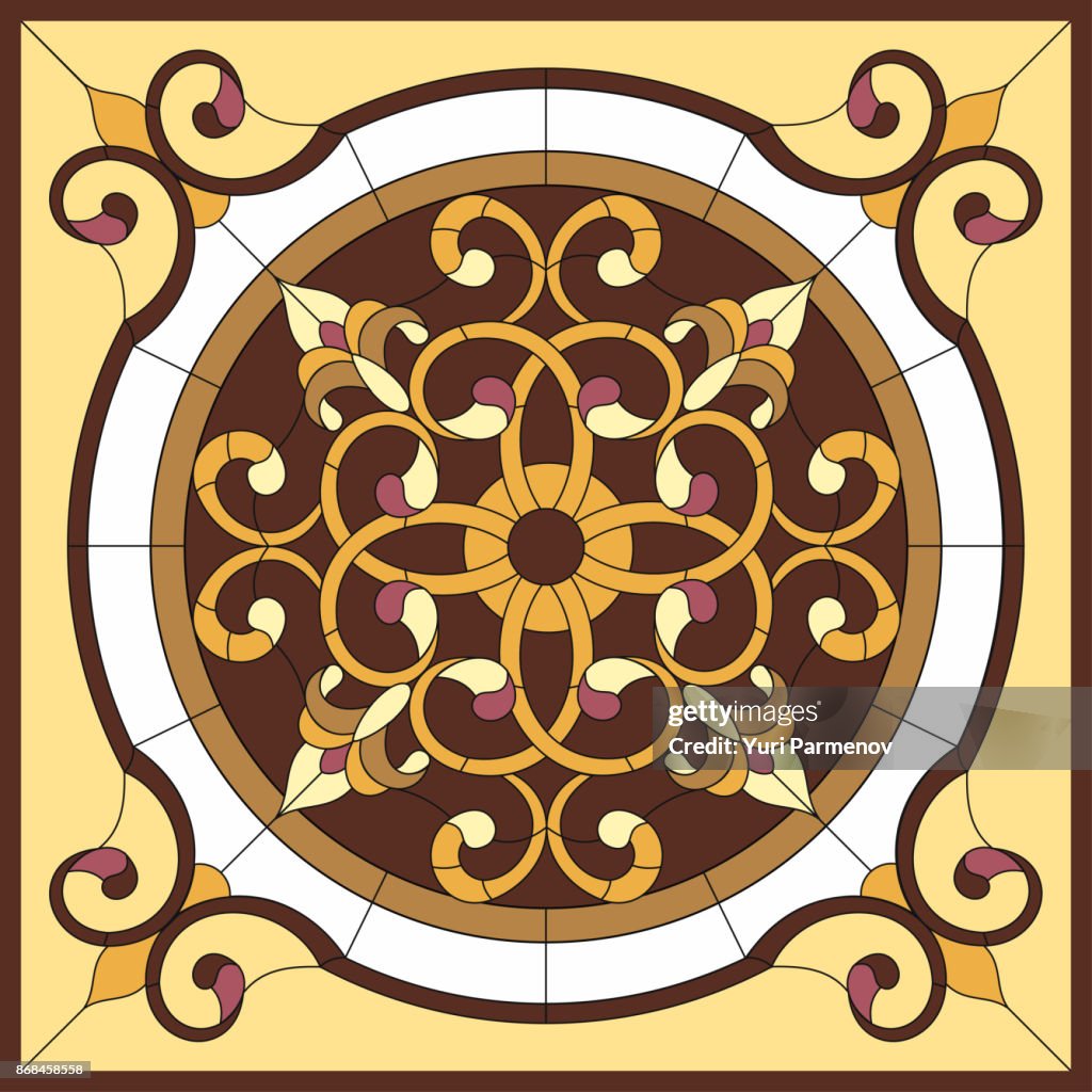 Window Simetric Image Stained Glass Window Abstract Flower In Square Frame Geometric Window ...