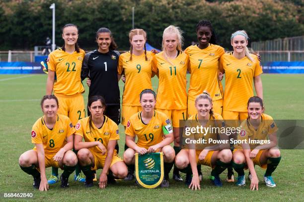 Australia squad pose for team photo Amy Sayer, #1 Jada Mathyssen, #9 Cortnee Vine, #11 Kaitlyn Torpey, #7 Princess Ibini-Isei, #2 Ellie Carpenter, #8...