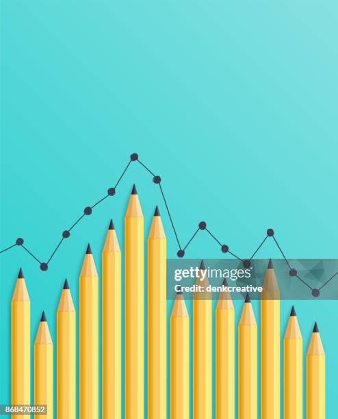 ilustraciones, imágenes clip art, dibujos animados e iconos de stock de gráfico de barras de lápiz - datos