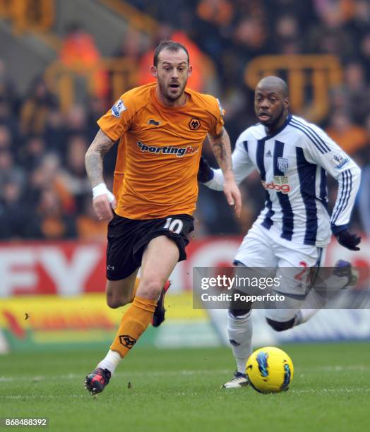 Steven Fletcher of Wolverhampton Wanderers in action during the Barclays Premier League match between Wolverhampton Wanderers and West Bromwich...