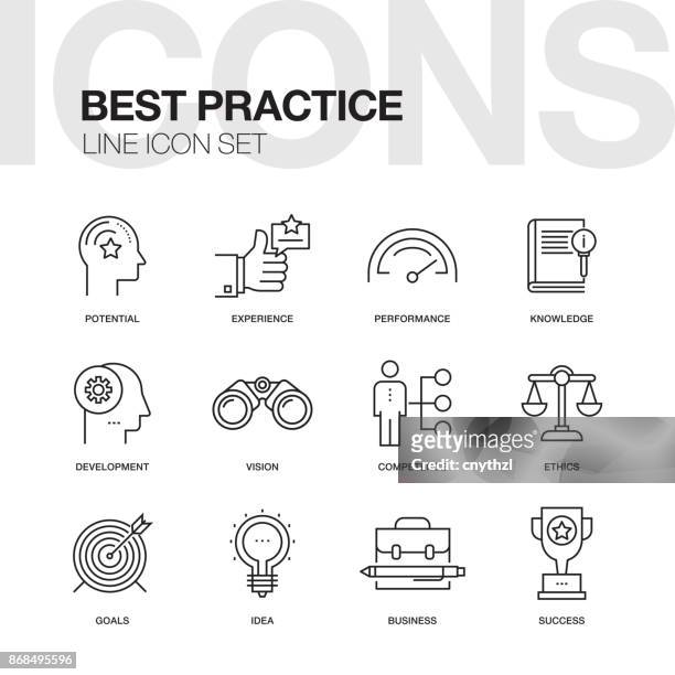 ilustrações, clipart, desenhos animados e ícones de melhor prática linha icon set - improvement