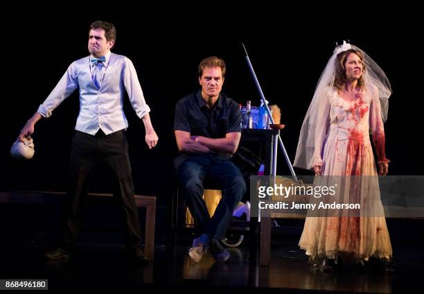 Jonathan Marc Sherman, Michael Shannon and Elizabeth Rodriguez perform during the 24 Hour Plays at American Airlines Theatre on October 30, 2017 in...