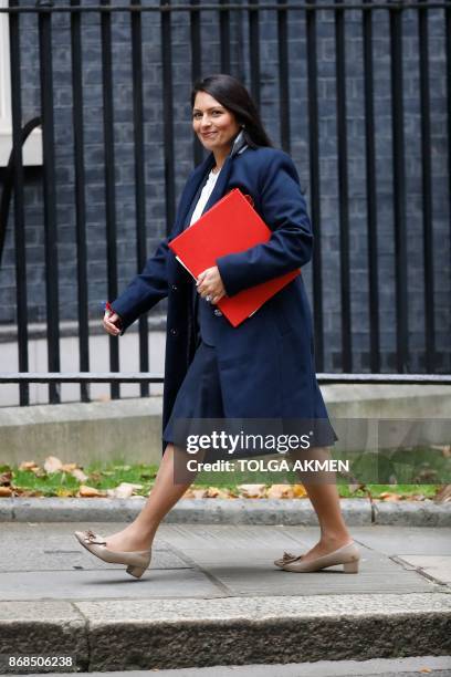 Britain's International Development Secretary Priti Patel arrives at 10 Downing Street for the weekly meeting of the cabinet in central London on...