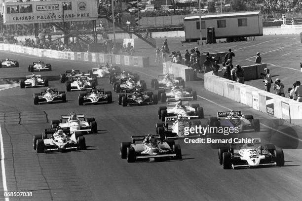 Alan Jones, Gilles Villeneuve, Alain Prost, Williams-Ford FW07C, Ferrari 126CK, Renault RE30, Grand Prix of Caesars Palace, Caesars Palace, Las...
