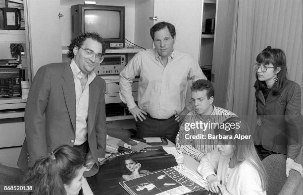 American film producers Harvey Weinstein and his brother Bob Weinstein of Miramax Films at their offices in New York City, 21st April 1989. They are...