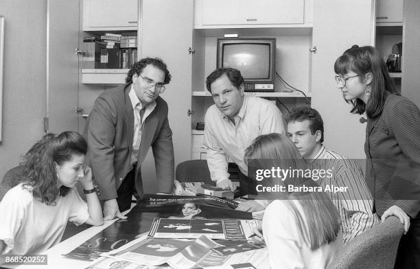 American film producers Harvey Weinstein and his brother Bob Weinstein of Miramax Films at their offices in New York City, 21st April 1989. They are...