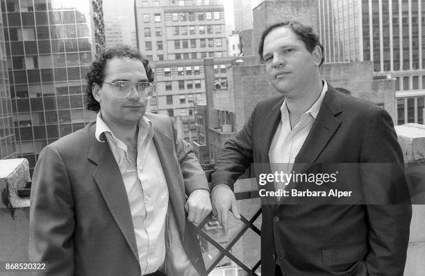 From left to right, American film producers Bob Weinstein and his brother Harvey Weinstein of Miramax Films, New York City, 21st April 1989.April 21,...