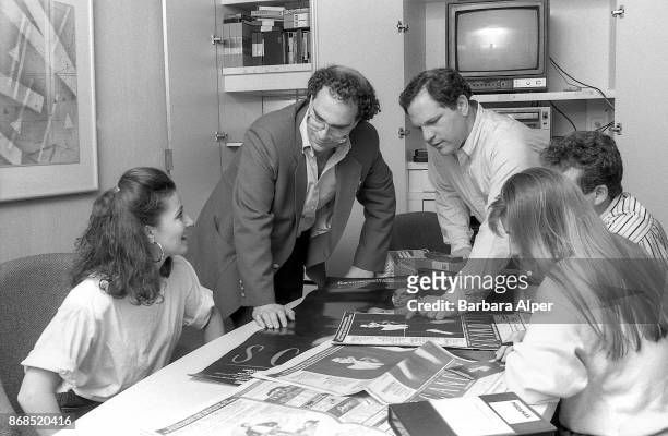 American film producers Harvey Weinstein and his brother Bob Weinstein of Miramax Films at their offices in New York City, 21st April 1989. They are...