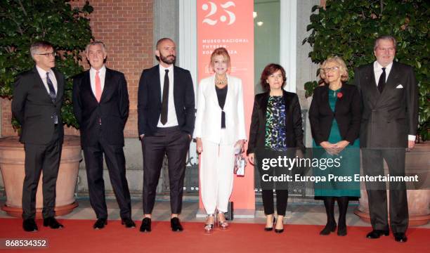 Carmen Thyssen-Bornemisza, Soraya Saenz de Santamaria, Manuela Carmena and Inigo Mendez de Vigo attend the 25th anniversary of Thyssen-Bornemisza...