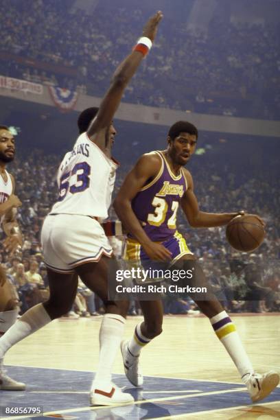 Finals: Los Angeles Lakers Magic Johnson in action vs Philadelphia 76ers vs Darryl Dawkins . Game 4. Philadelphia, PA 5/11/1980 CREDIT: Rich Clarkson